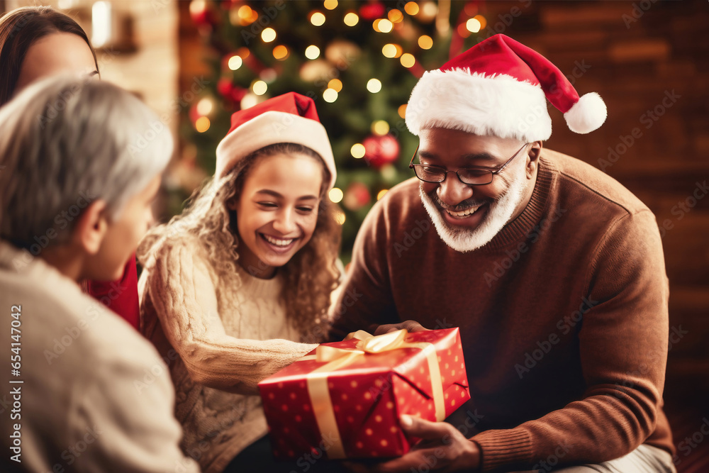 Photo of a festive gathering around a beautifully decorated Christmas tree Photo of a festive gathering around a beautifully decorated Christmas tree
