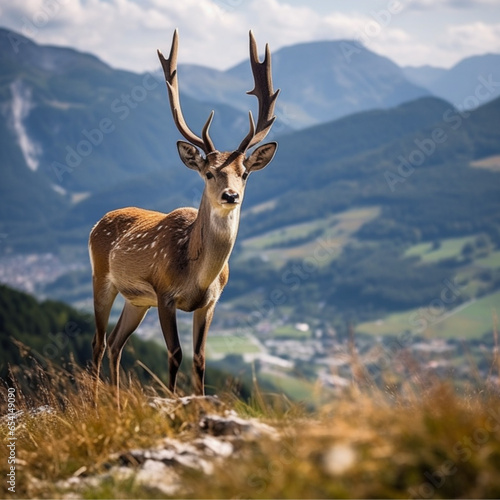 mule deer in street  mountain in background