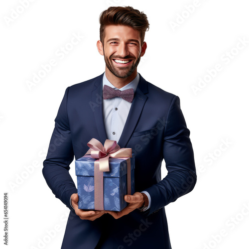 a person holding a festival gift, businessman with a gift