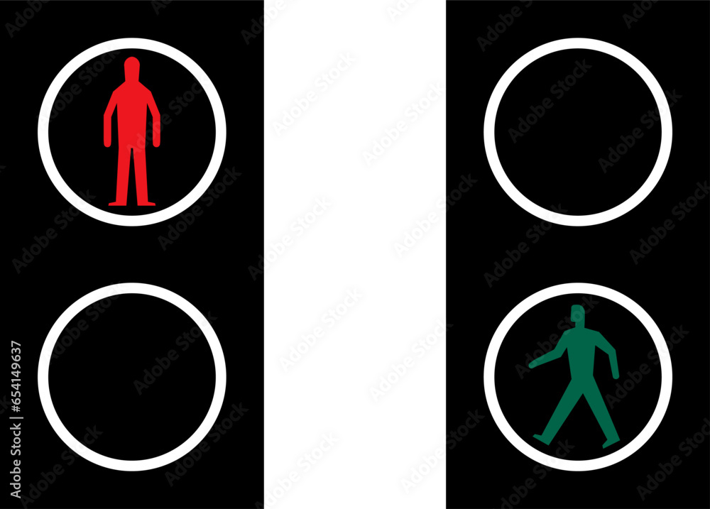 Pedestrian lights.
Red: Don't walk.
Green: Walk. , Traffic light signals, Road signs in Sweden Pedestrian lights.
Red: Don't walk.
Green: Walk. , Traffic light signals, Road signs in Sweden