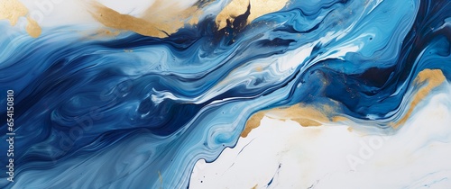 Creative marbled oil acrylic paint background. Abstract Dark Blue, white and gold color Ink painted waves with glitter. Colorful Painting texture. Banner on canvas. Color swirls waves.