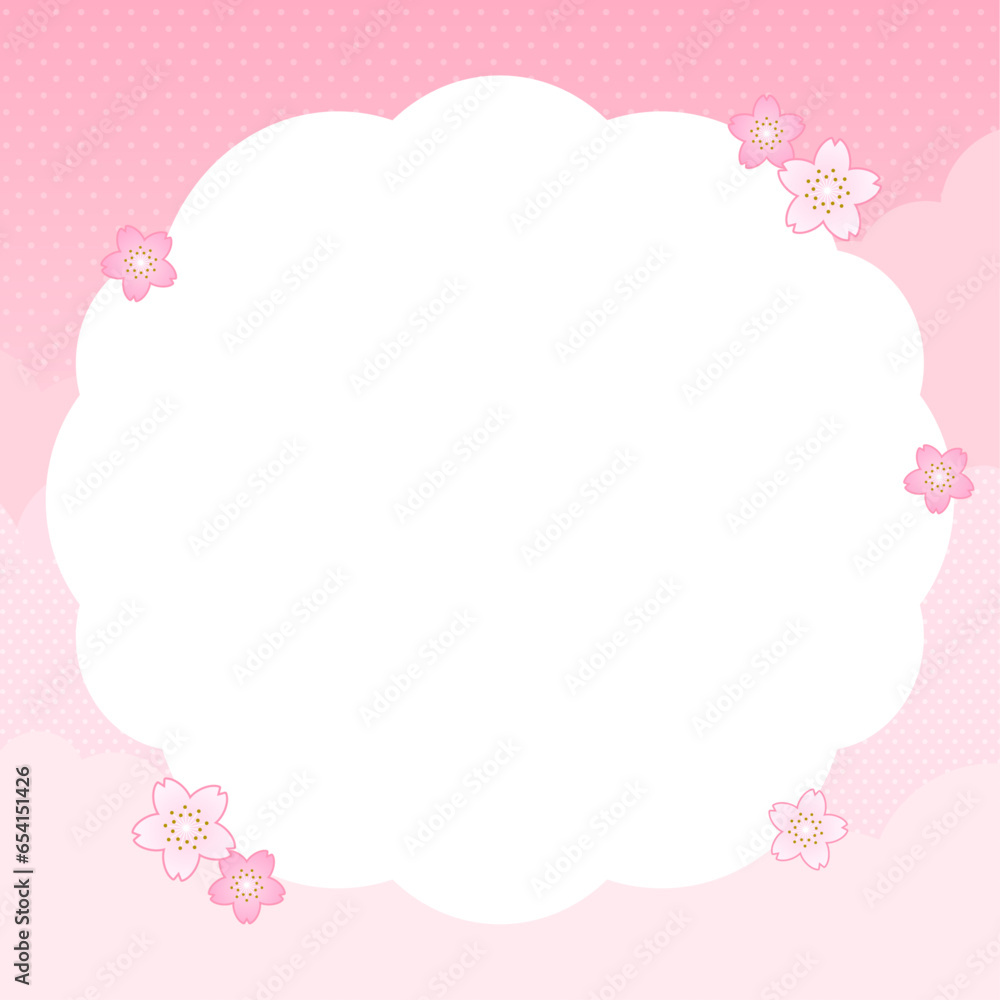 ピンク色の雲・空と桜　フレーム・背景素材（正方形）