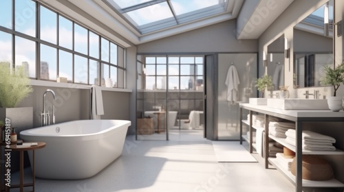 Bathroom with skylight in modern house.
