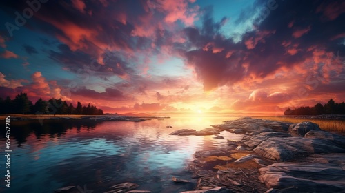 Captivating wide angle view of a magical, beautiful sunset 