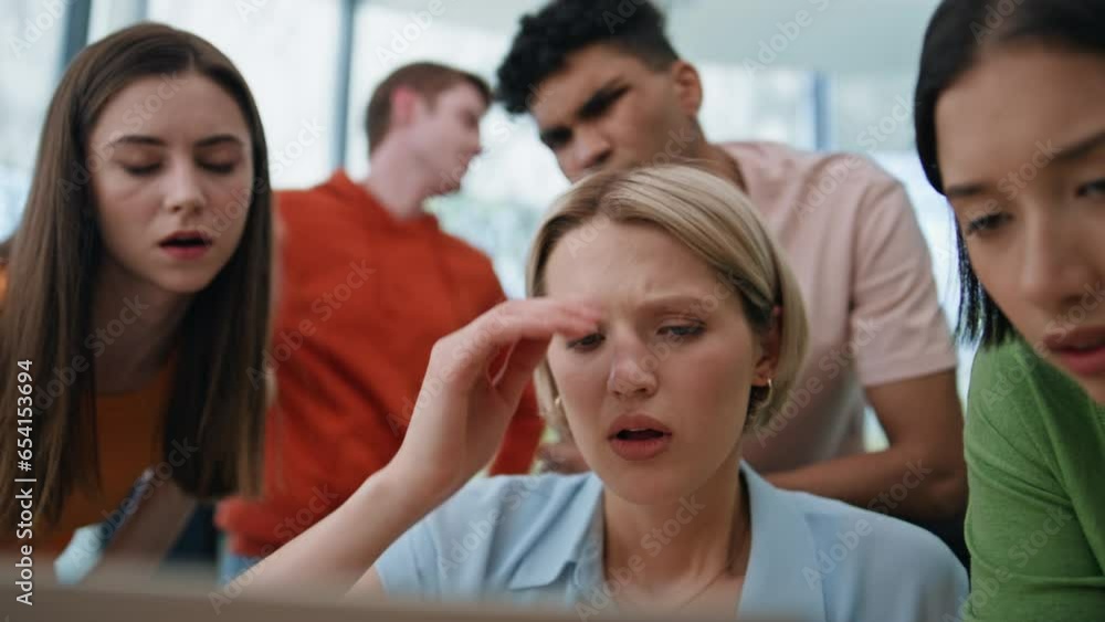 Group businesspeople having problems at office closeup. Disappointed colleagues Group businesspeople having problems at office closeup. Disappointed colleagues