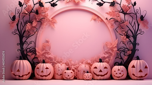 Halloween halloween background with pumpkins - 3D rendering