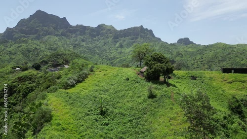 Cape Verde Aerial View. Mountainous Green Santiago Island Landscape. The Republic of Cape Verde is an island country in the Atlantic Ocean. Africa. 