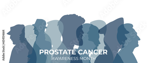  Prostate cancer awareness month.Blue November.Vector illustration with silhouettes of men and space for text.