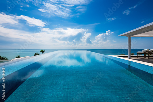 Luxurious infinity pool providing a serene view of a tranquil ocean 