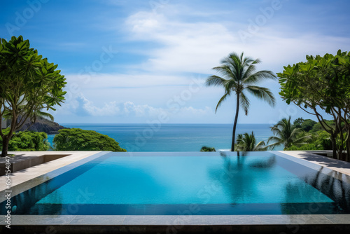 Luxurious infinity pool providing a serene view of a tranquil ocean  © fotogurmespb