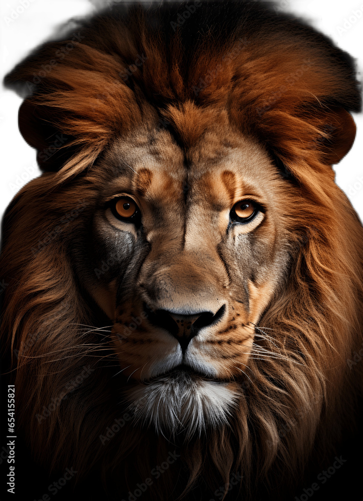 Lion face shot close up on transparent background (png)	