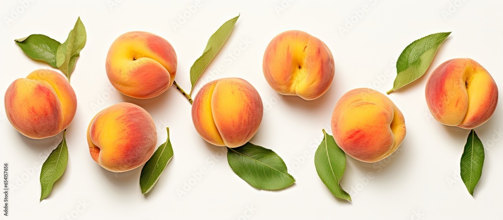 Obraz premium Peach fruit isolated pastel background Copy space
