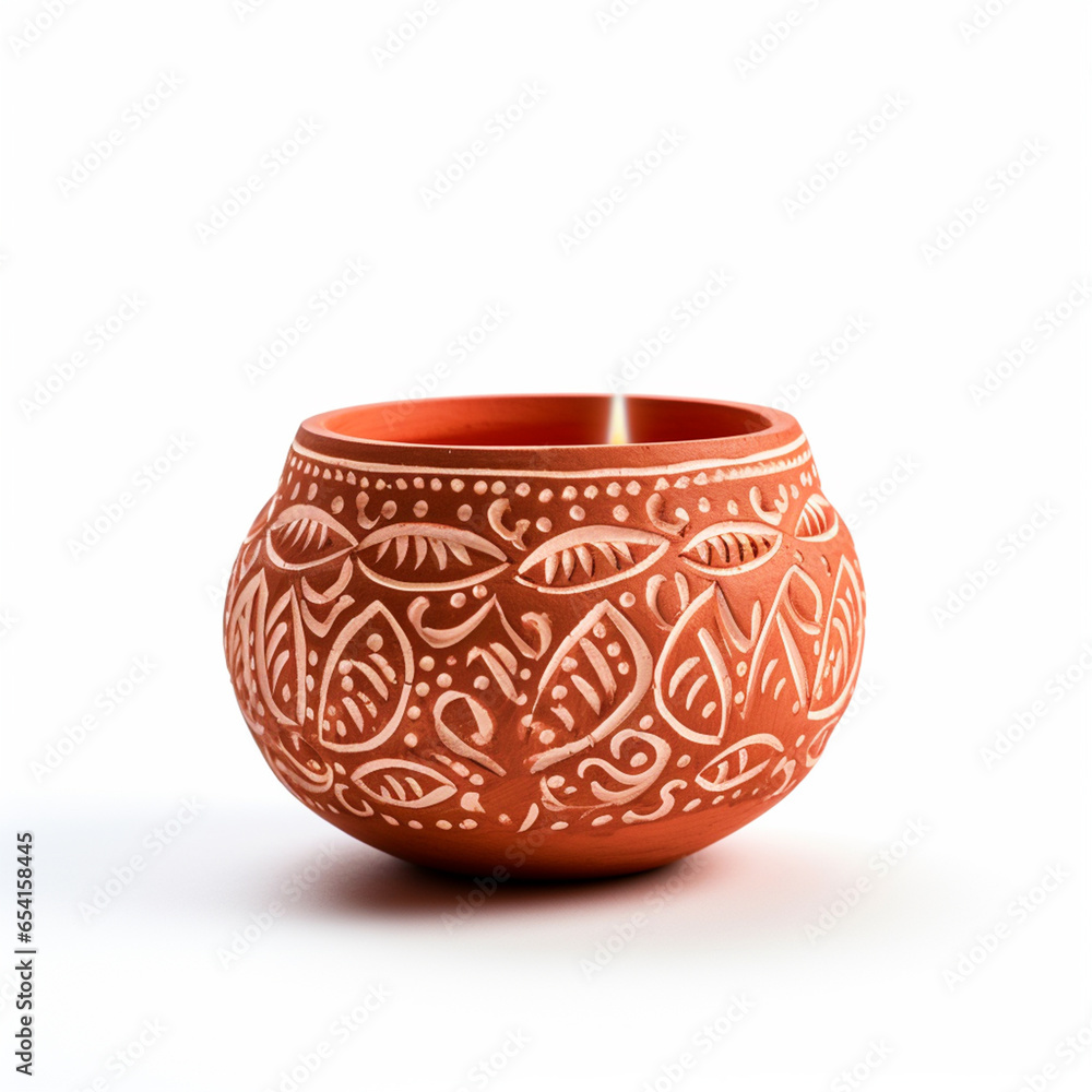 Beautiful Diya on isolated white background - ai generative Beautiful Diya on isolated white background - ai generative
