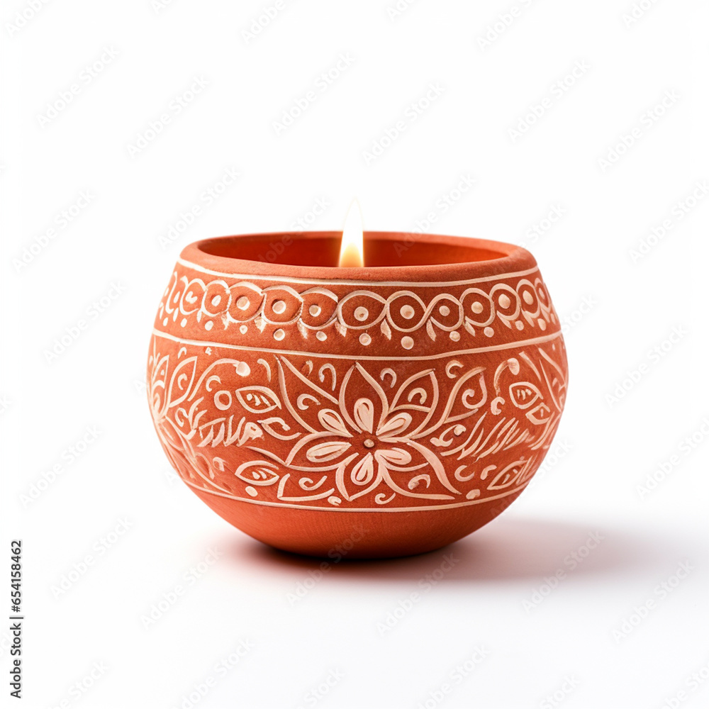 Beautiful Diya on isolated white background - ai generative Beautiful Diya on isolated white background - ai generative