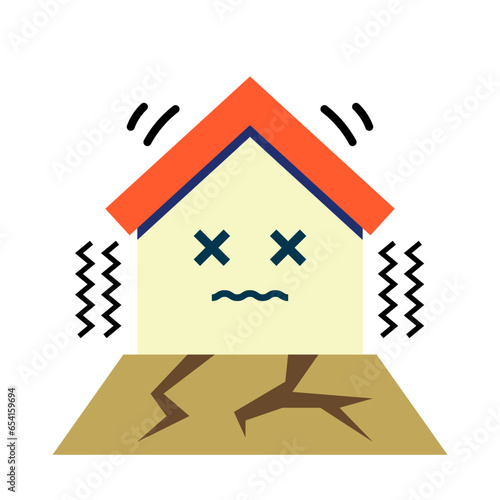 地震災害にあう家（表情つき）のベクターイラスト
