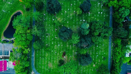 flyover top down aerial of Diamond Lake Cemetery on Townline Rd, Mundelein, Illinois USA 60060 photo