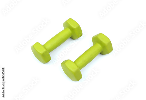 green rubber dumbbell isolated on white background