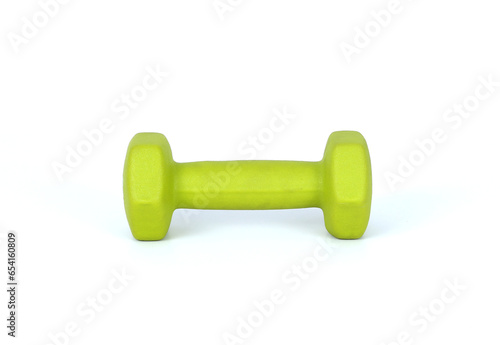 green rubber dumbbell isolated on white background
