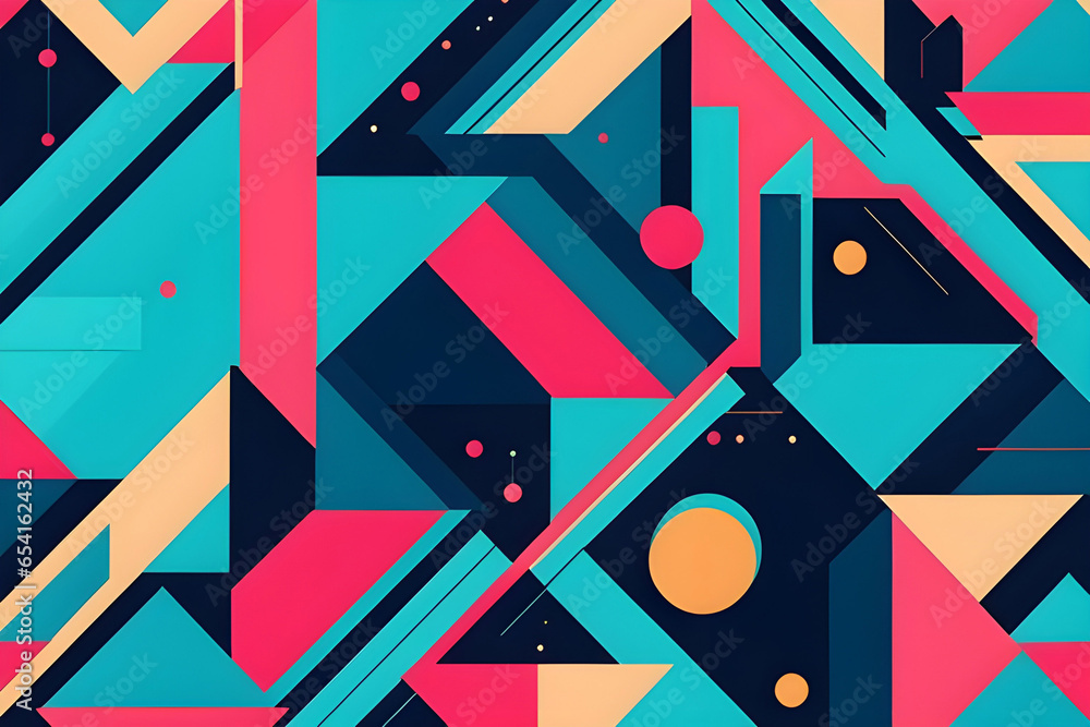 An abstract pattern using bold geometric shapes in 90s colors Stock ...