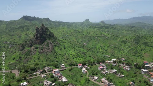 Cape Verde Aerial View. Mountainous Green Santiago Island Landscape. The Republic of Cape Verde is an island country in the Atlantic Ocean. Africa. 