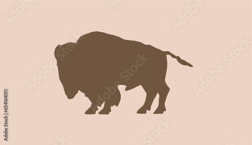 Vector bison on sepia background,white figure graphical illustration
