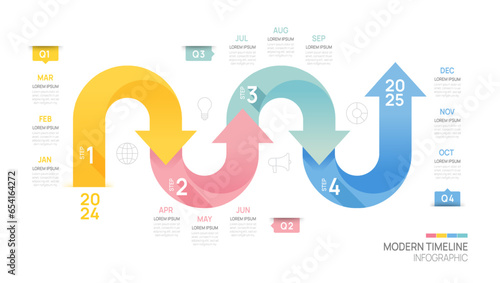 Arrow infographic Business step timeline template. Modern milestone element timeline diagram calendar and 4 quarter topics, vector infographics.