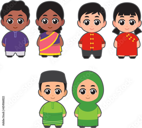 Chibi Cute Character in Malaysia traditional costume