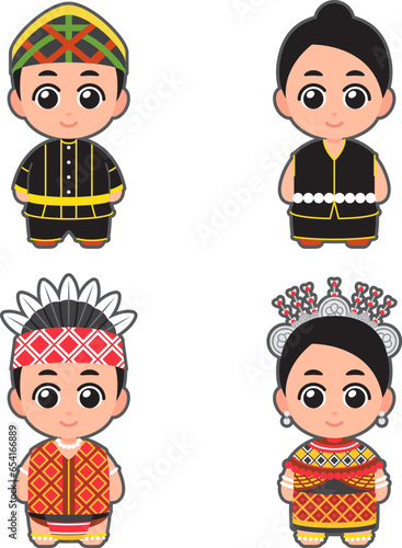 Chibi Cute Character in Borneo traditional costume