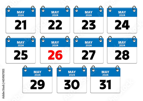 3D Calendar date of May 2024