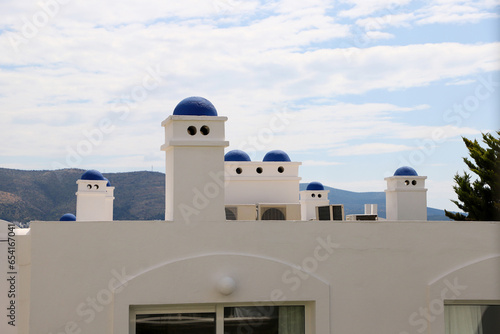 Bodrum city background, traditional white houses and beautiful sky in Bodrum town Turkey