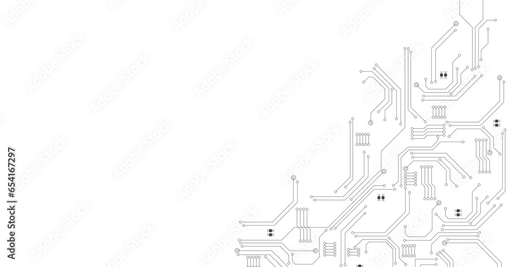 Black circuit diagram on white background. High-tech circuit board connection system.Vector abstract technology on a white background.