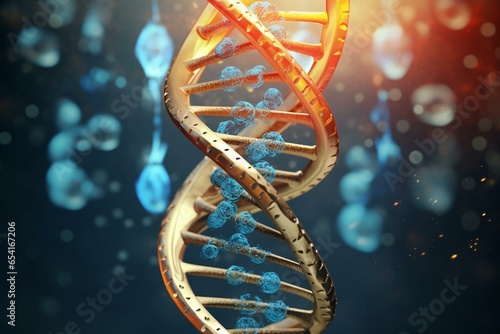 Medical genetic concept of DNA therapy, gene editing, chromosomes, gmo genomics, and biotechnology symbol. Generative AI