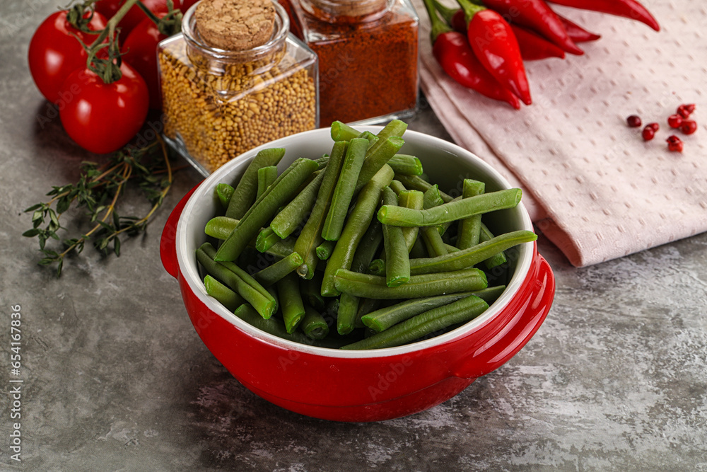 Vegan cuisine - boiled green bean