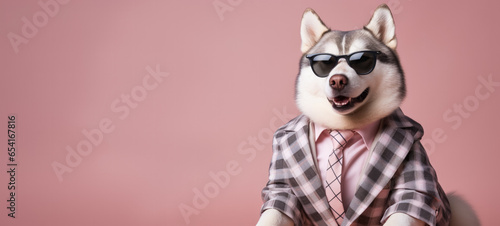 A husky manager confidently modeling stylish plus-size attire isolated on a gradient background 