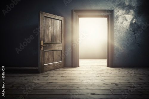 Illustration of a door to alternate world. Generative AI