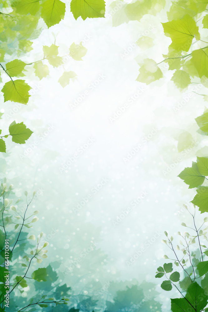 Obraz premium Aquarell Frühling Blätter Rahmen mit weißem Hintergrund