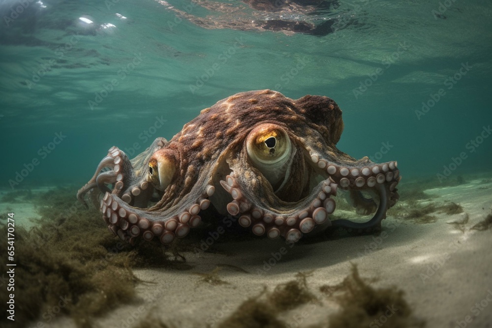 A water-bound octopus. Generative AI