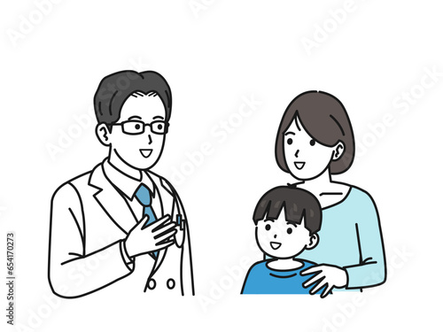 小児科で医者から説明を受ける母親のイラスト