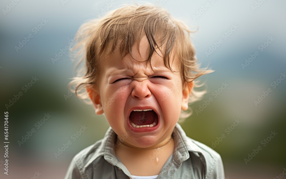 A funny crying frustrated toddler. Generative AI A funny crying frustrated toddler. Generative AI
