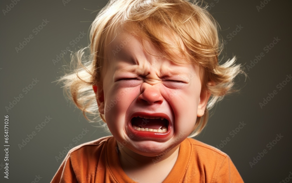 A funny crying frustrated toddler. Generative AI A funny crying frustrated toddler. Generative AI