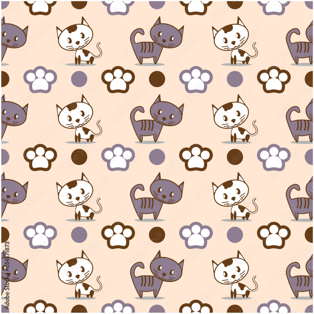 seamless seamless pattern of striped cats and black cats with a combination of cute paws