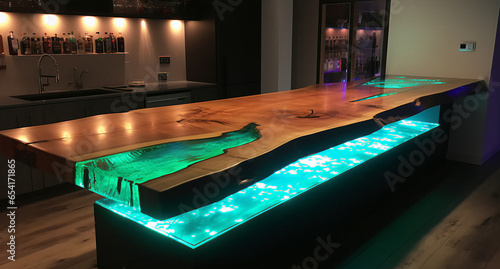 epoxy live adge counter top with LED lights photo