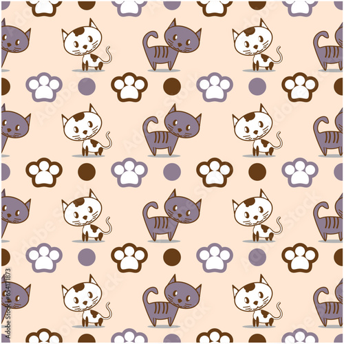 Fototapeta Naklejka Na Ścianę i Meble -  seamless seamless pattern of striped cats and black cats with a combination of cute paws