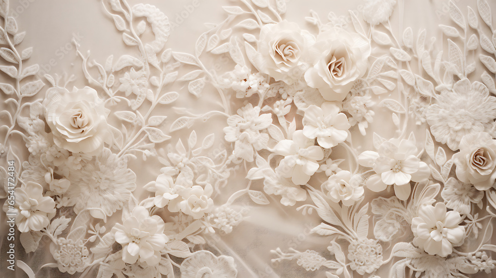 A pattern of delicate lace, woven with intricate details, evoking vintage elegance and timeless charm