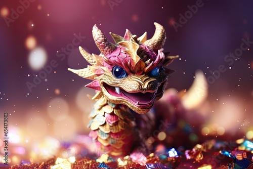 The symbol of the new year is a dragon against a background of rich, bold shades of precious stones.