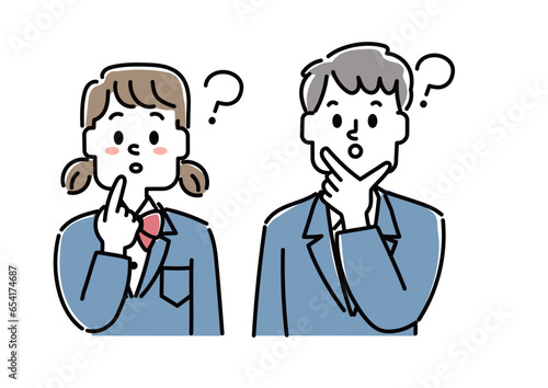 疑問を持っている男子学生と女子学生のイラストセット	