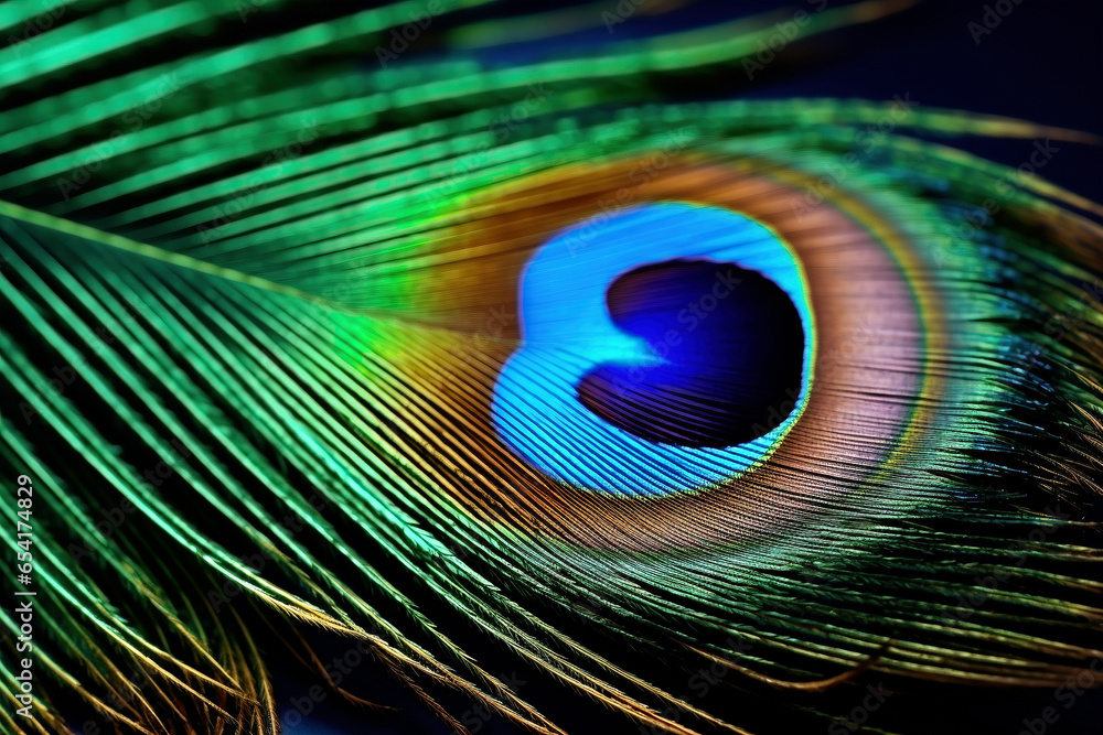 Fototapeta premium A detailed view of a peacock feather - Generative AI