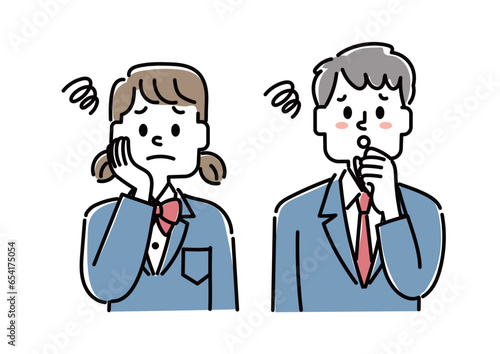 がっかりしている男子学生と女子学生のイラストセット	