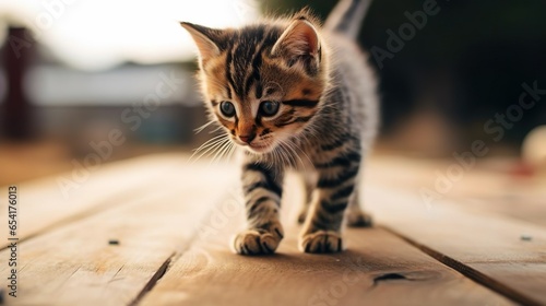 Striped tabby kitten walks across board © Yzid ART