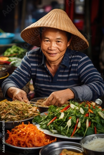 Vietnamese food vendor on local market